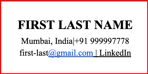 Example of properly formatted contact information for ATS resume