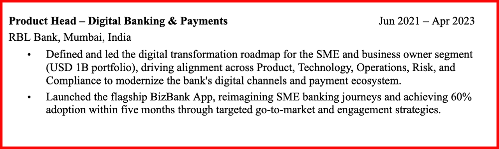 Example of properly formatted professional experience section for ATS resume