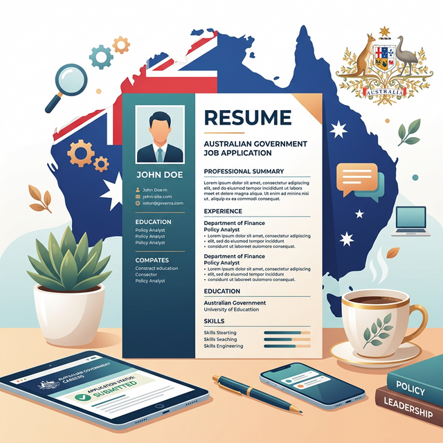 Premium flat illustration representing an Australian government job application resume