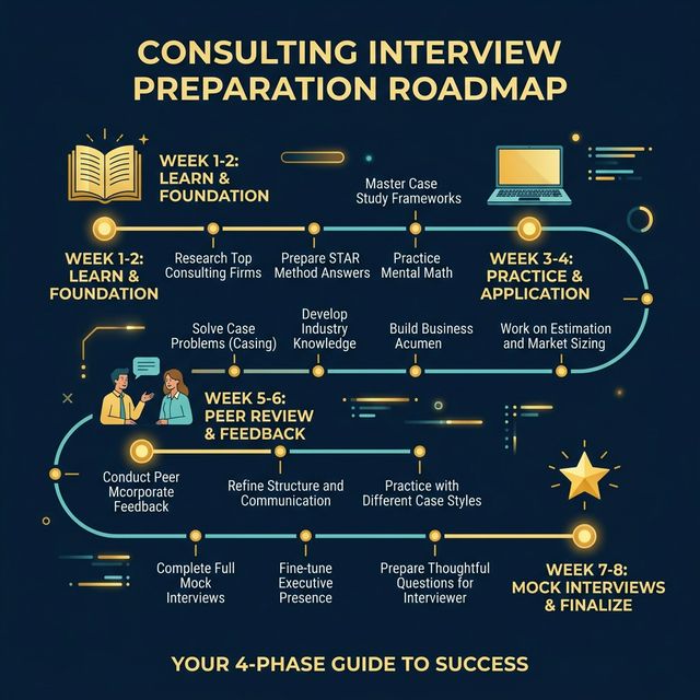 4-phase case interview preparation roadmap from beginner to mock interview ready