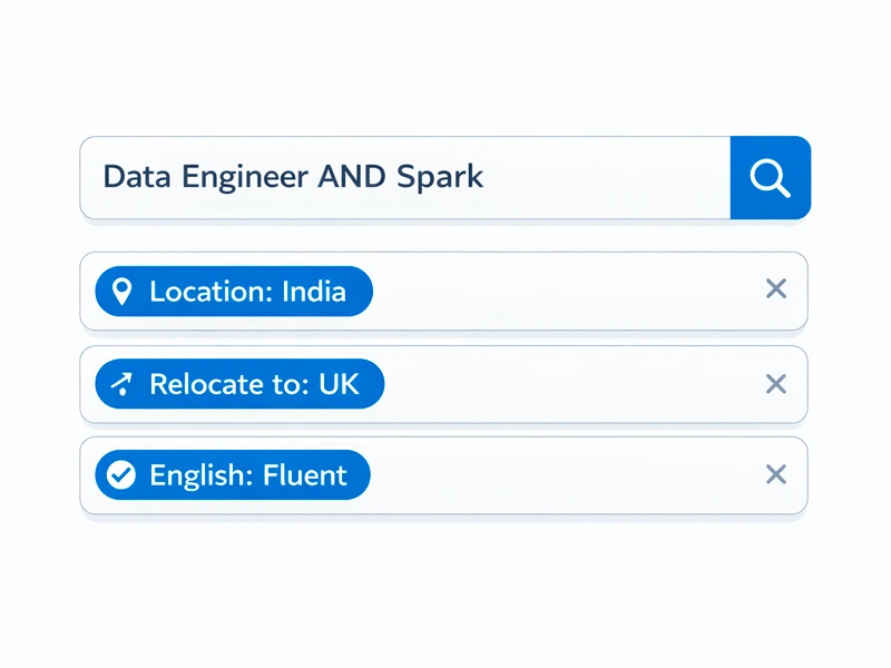 LinkedIn Recruiter search interface showing boolean search string and filters