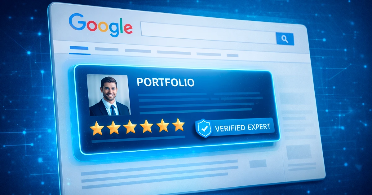Illustration of a personal portfolio ranking on Google Search