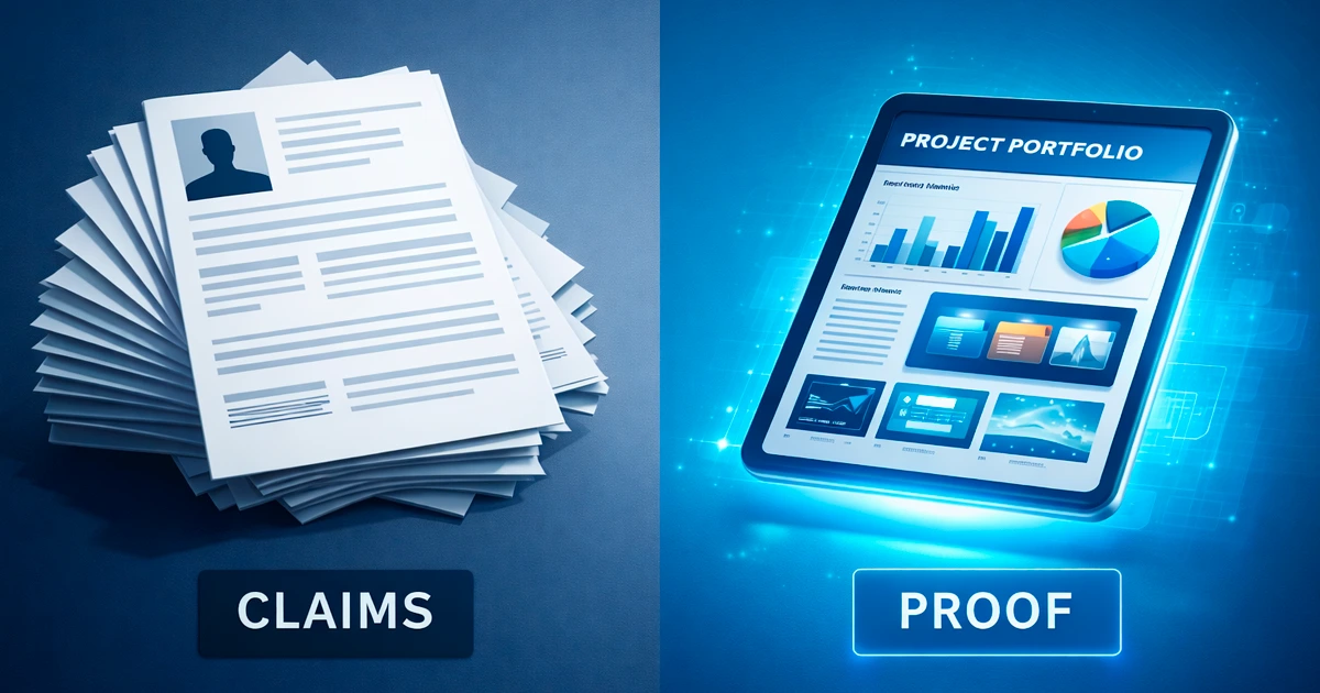 Diagram showing the difference between claiming skills and proving skills