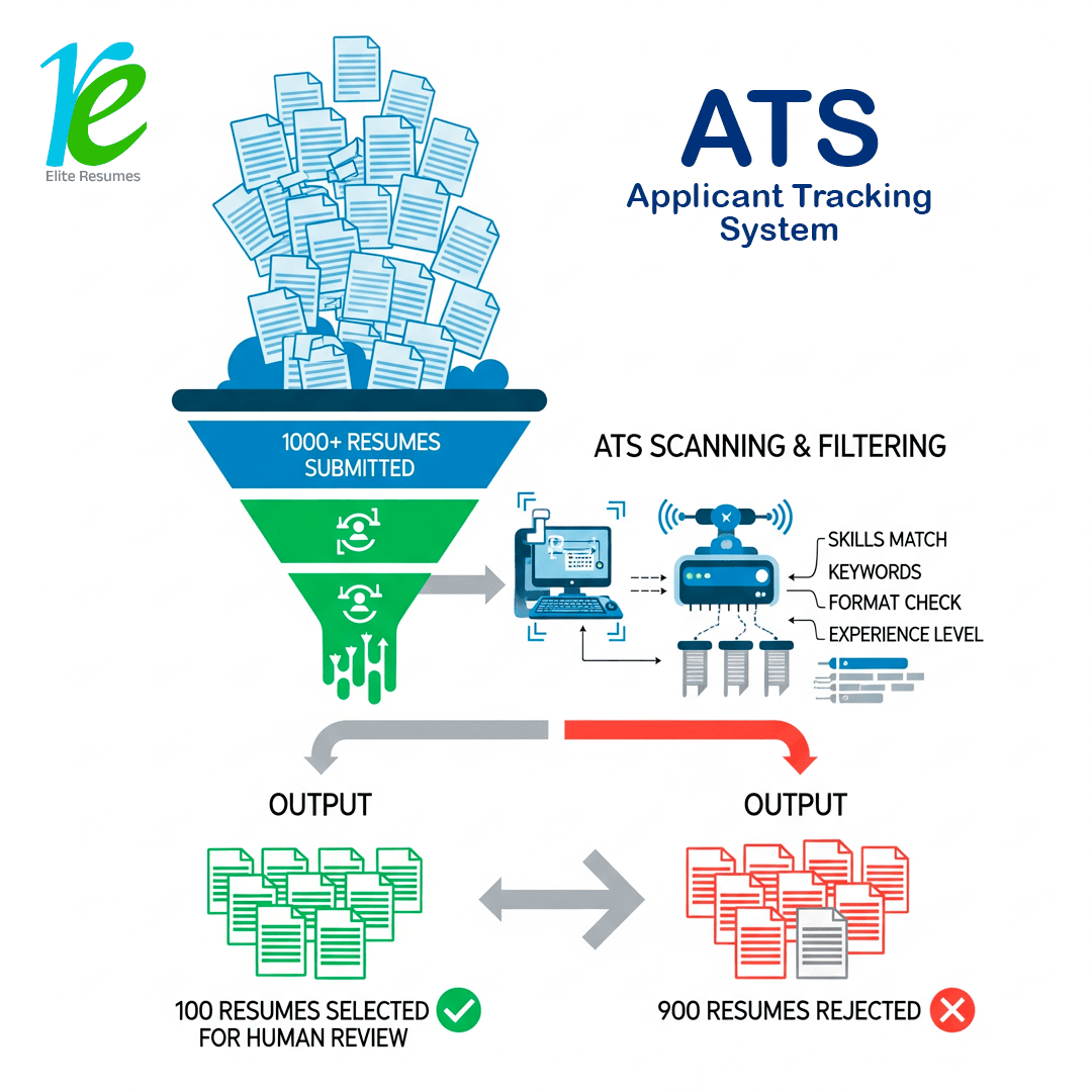 ATS Applicant Tracking System Process - How resumes are filtered from 1000+ submissions to 100 selected for human review
