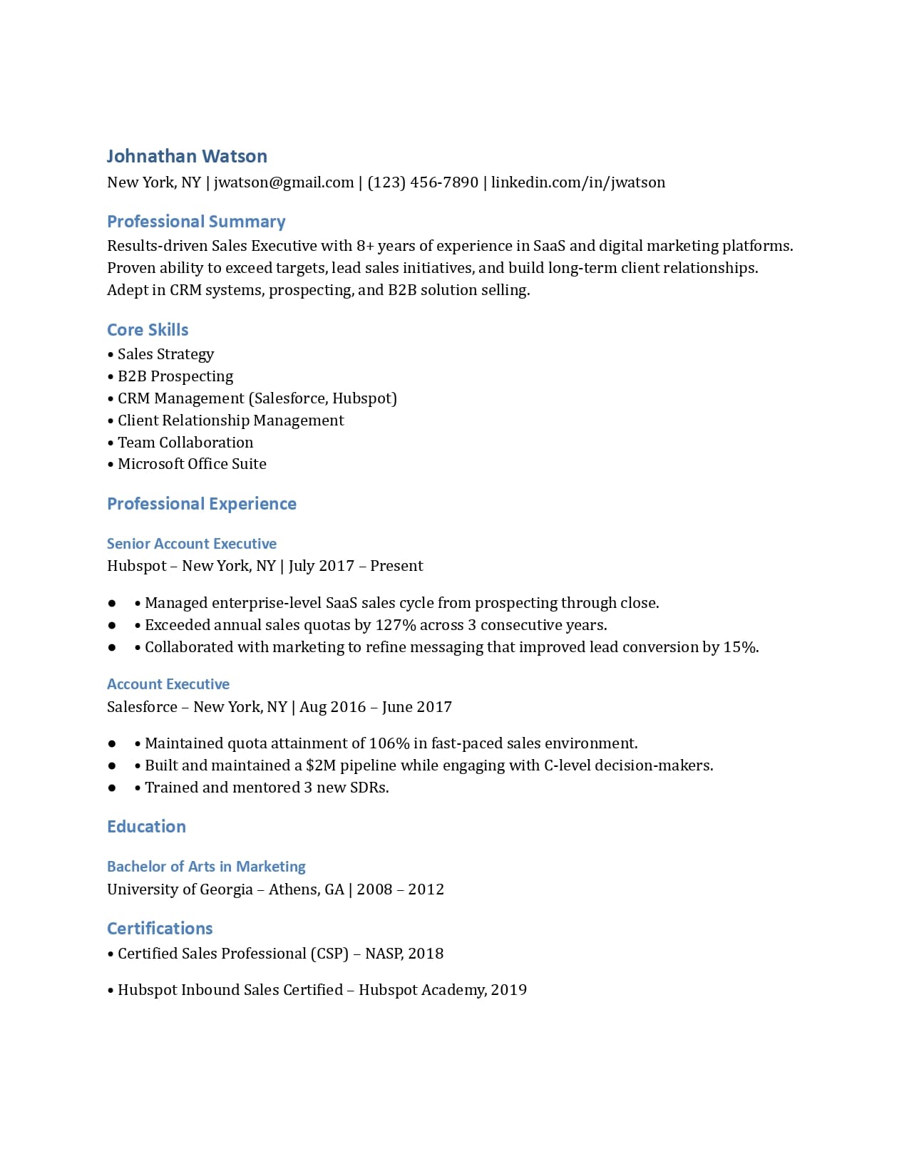 Classic ATS CV Template Preview