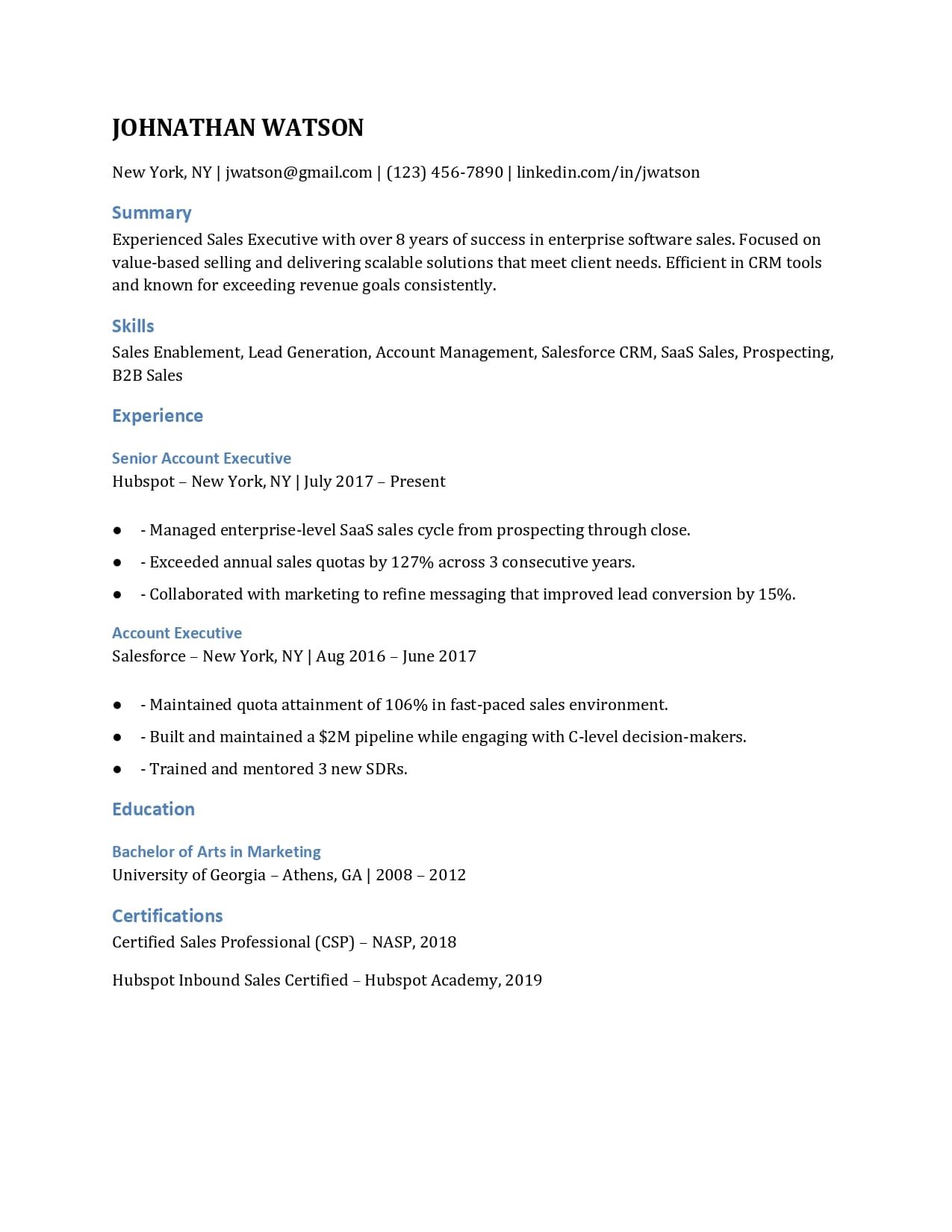 Minimalist ATS CV Template Preview
