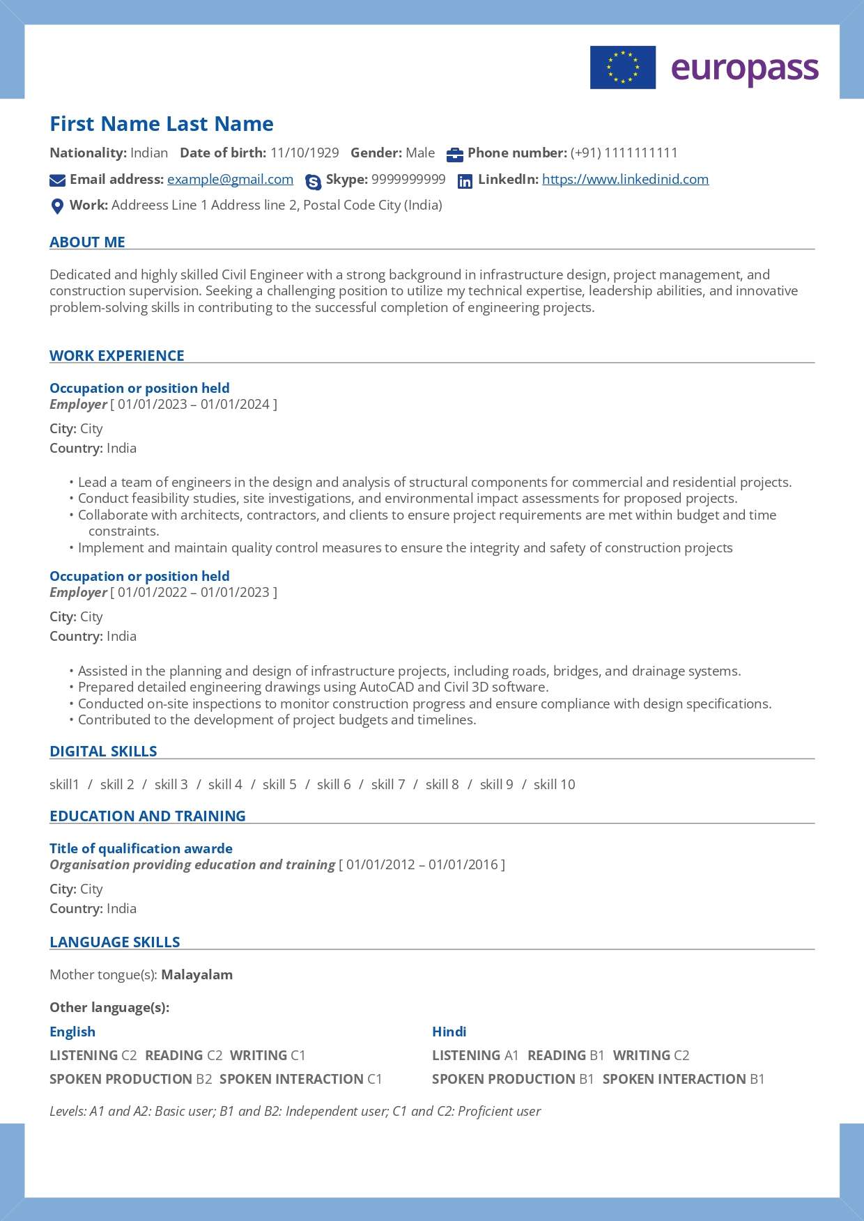 Europass Cv Template Free Europass Cv Form Word Doc Pdf