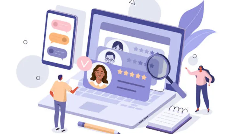 Professional reviewing resume documents at desk