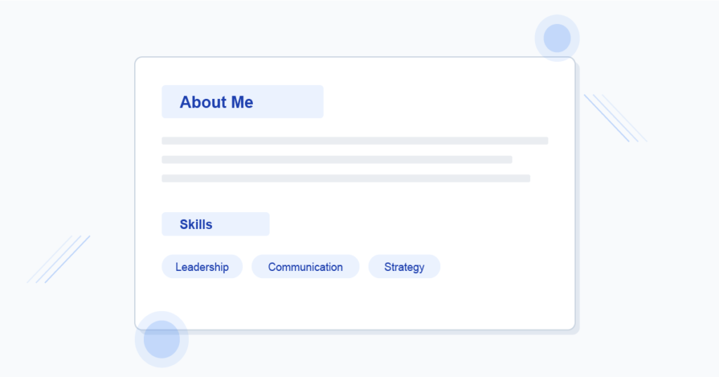 Resume about me sample showing professional summary layout with skills section