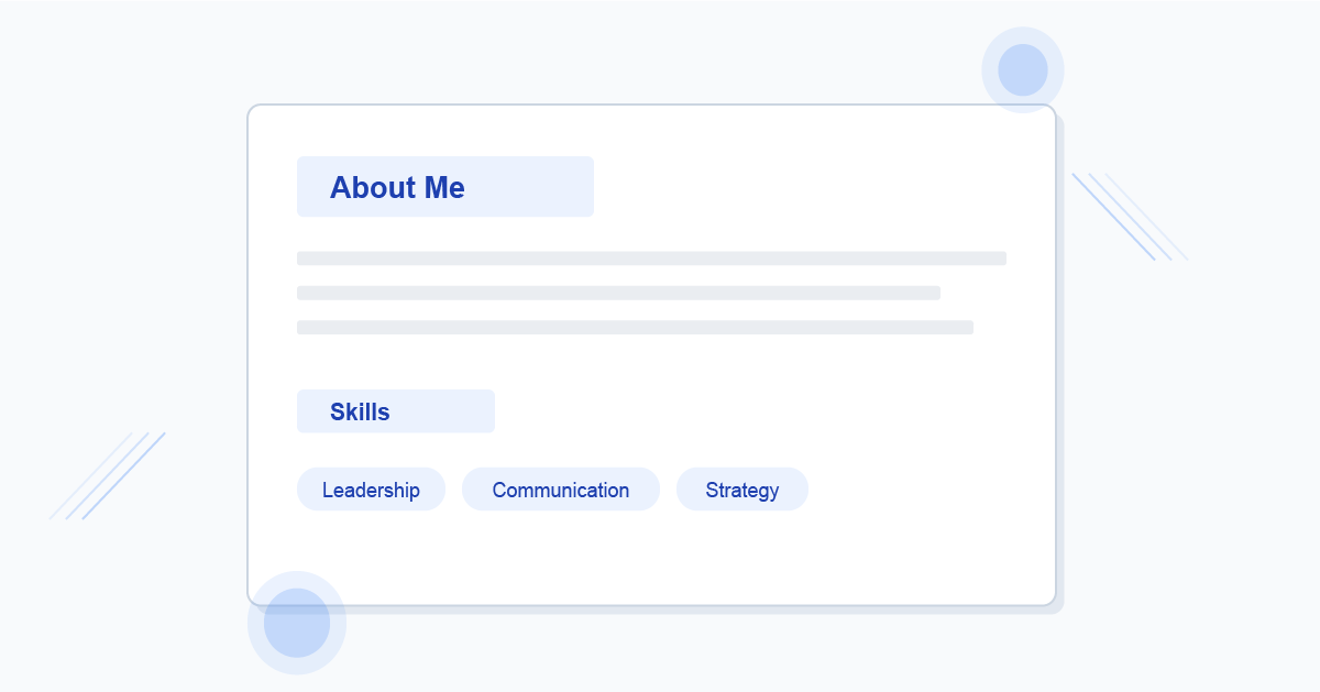 Resume about me sample showing professional summary layout with skills section
