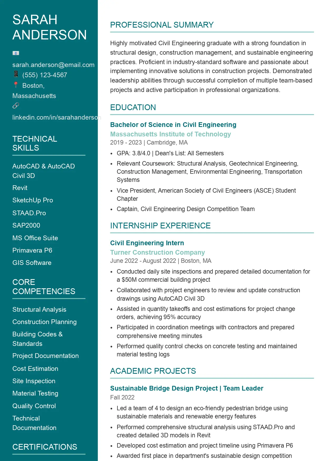 Civil Engineer Resume Template Preview